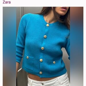 Zara Women's Blue Cardigan Sweater-Smooth Knit